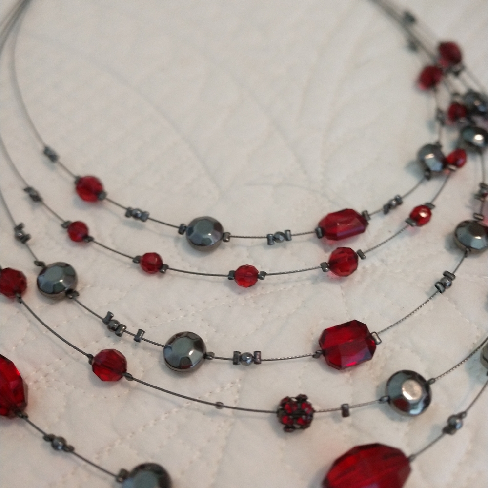 Wine and pewter necklace